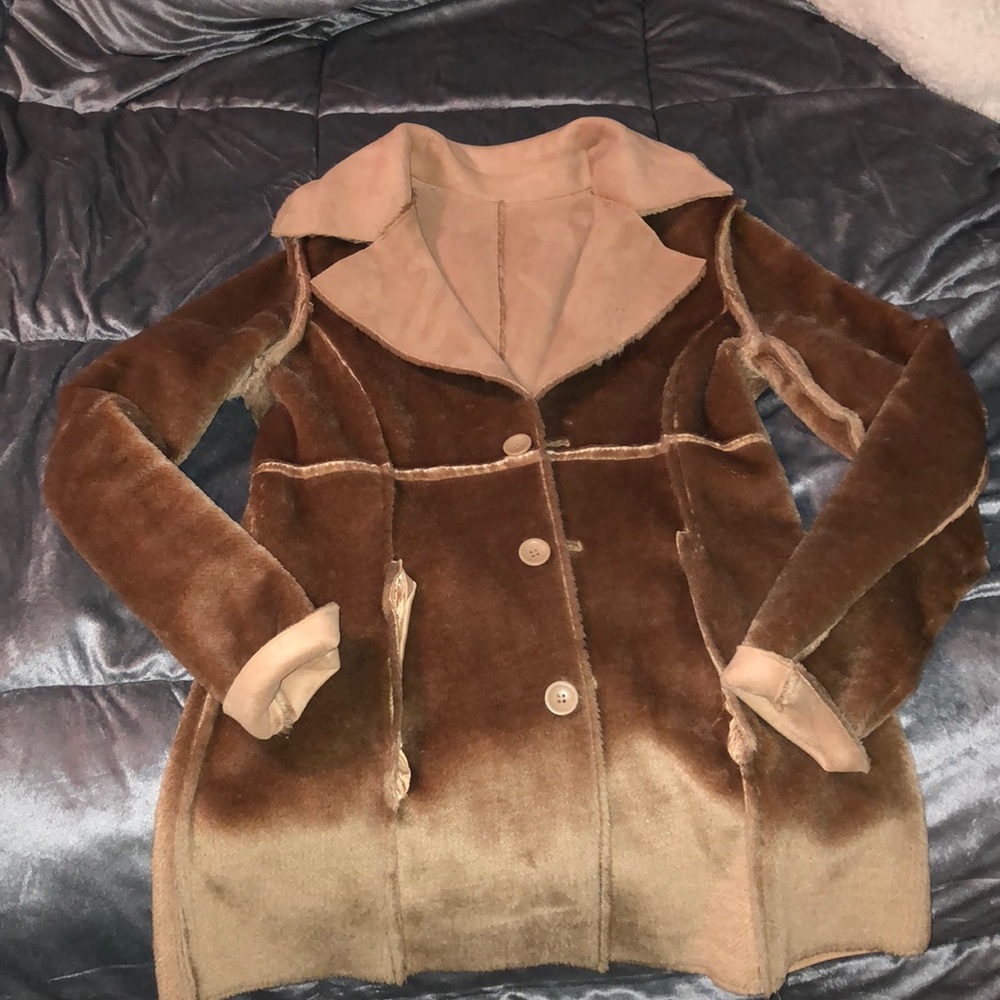 BeBe tan Suede and faux fur jacket reversible